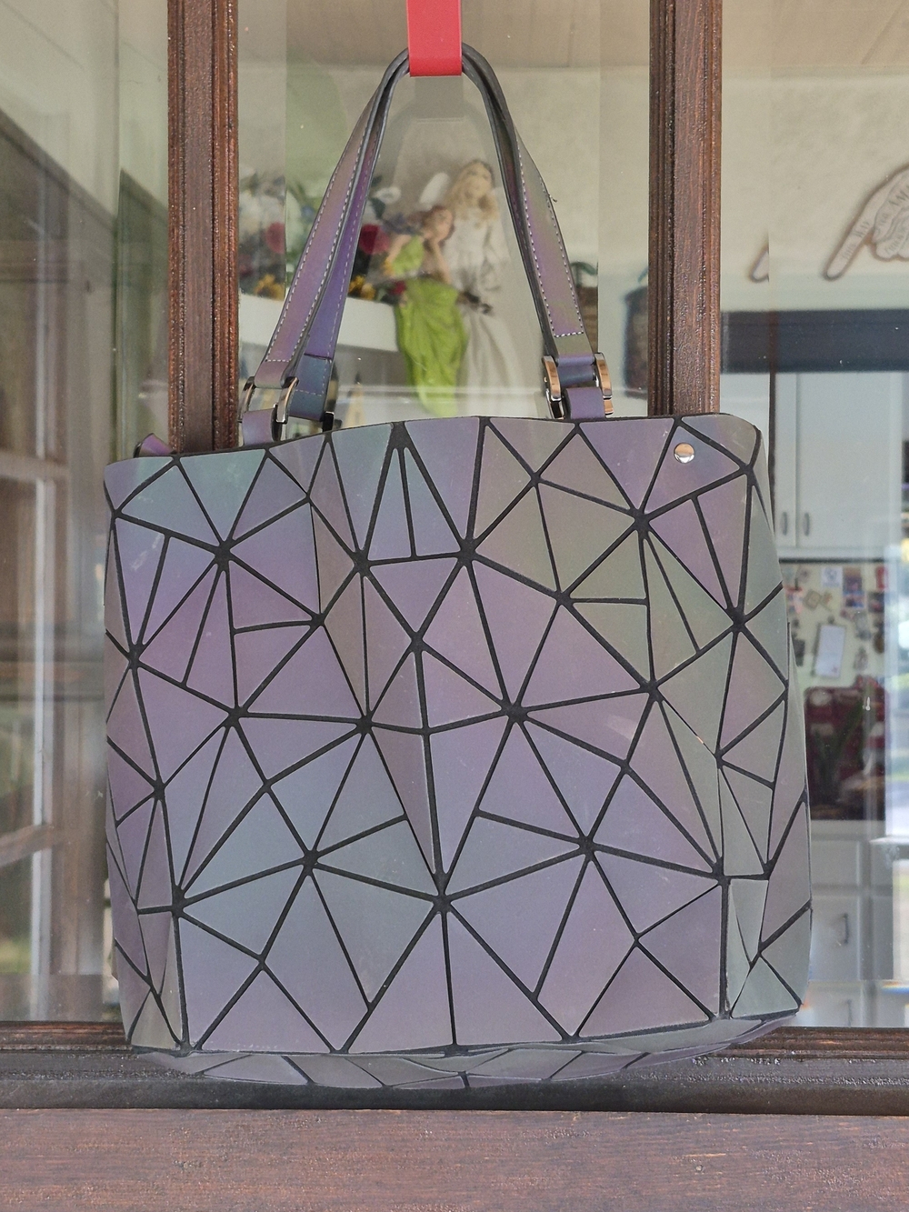 Iridescent Geometric Tote Bag in Purple-Green - Women Bags